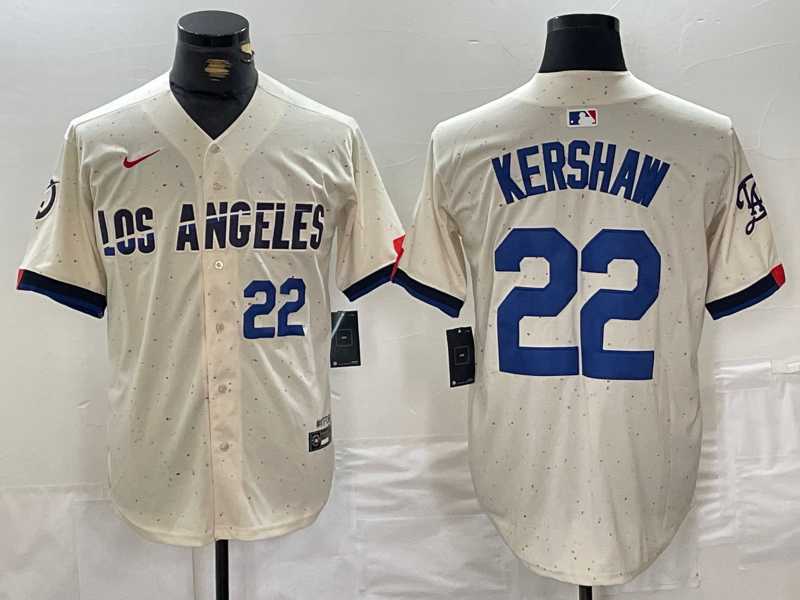 Men%27s Los Angeles Dodgers #22 Clayton Kershaw Number Cream 2024 City Connect Limited Stitched Jerseys->los angeles dodgers->MLB Jersey